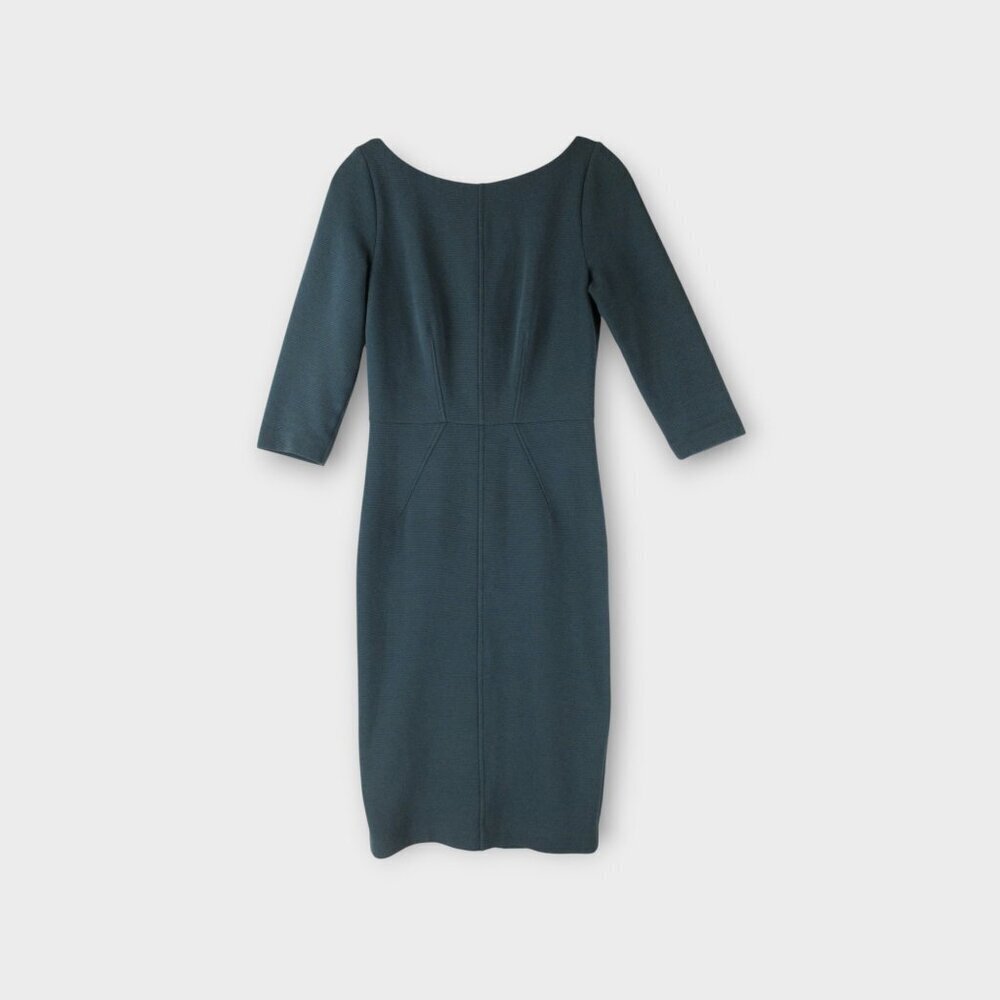 Boden Aurelia Ottoman Ribbed Sheath Dress Size 4 Muted Teal Green 3/4 Sleeves